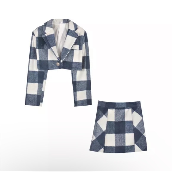 Stylish White & Blue Jacket with Matching Skirt Set main image 0